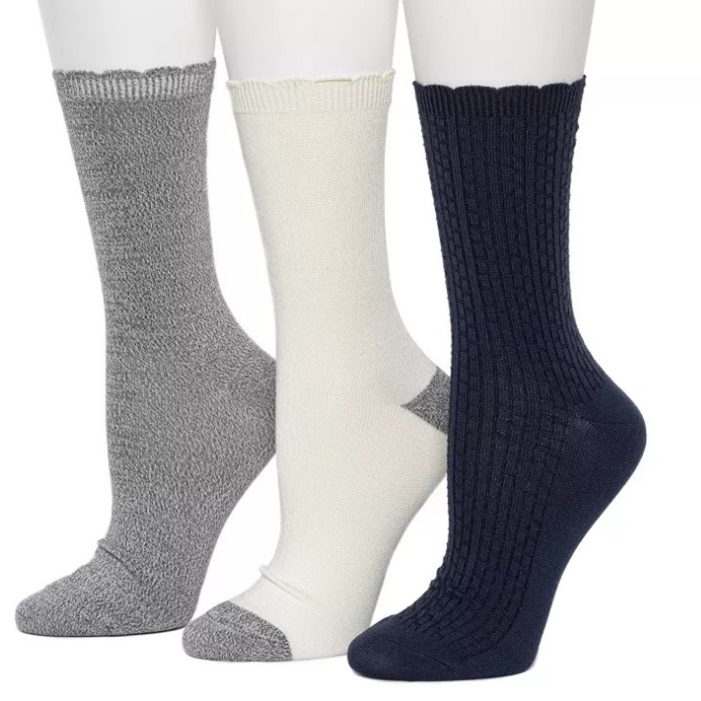 Cuddl Duds Plushfill 3-Pack Midweight Scallop Welt Texture Crew Socks NEW